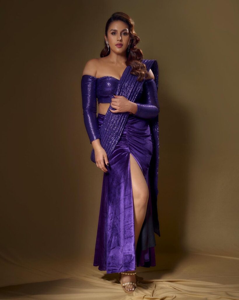 huma-qureshi-stunning-looks-in-amazing-purple-colour-out-fit